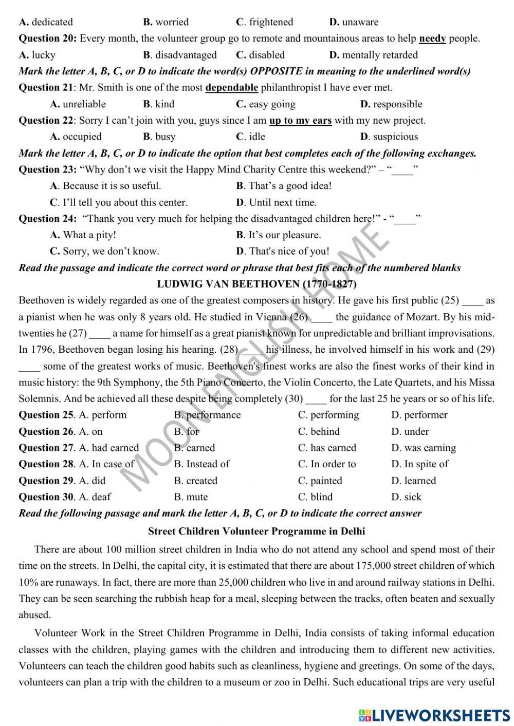 Grade 10- 11 Month Test (Volunteers)