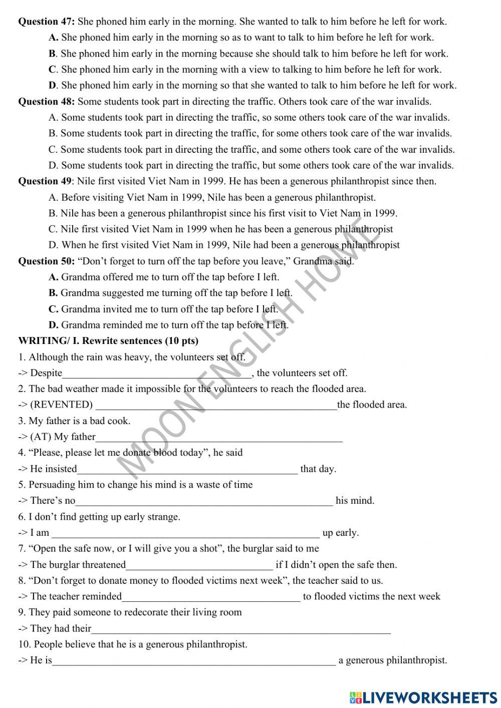 Grade 10- 11 Month Test (Volunteers)