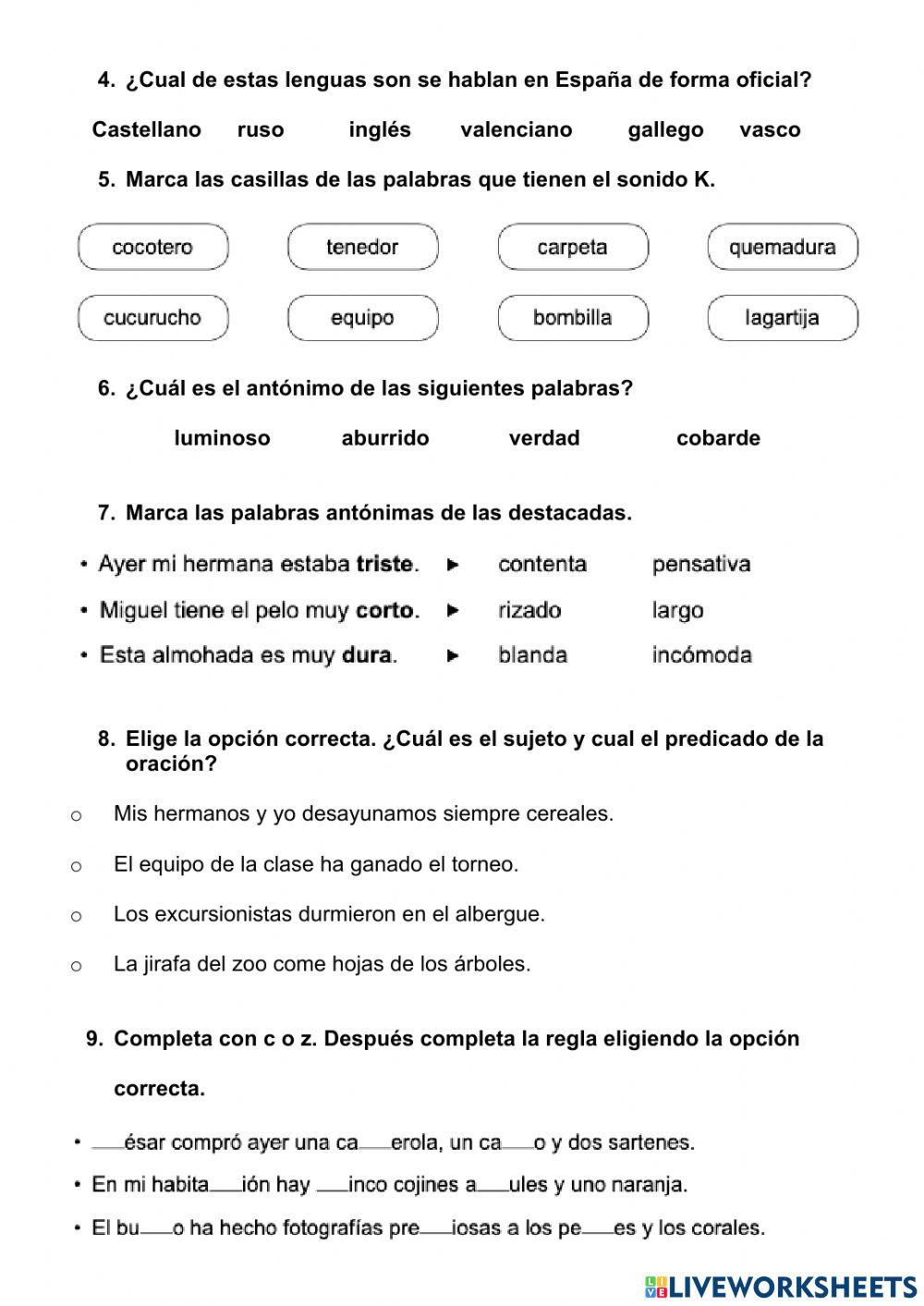 Control de lengua 1. 3º