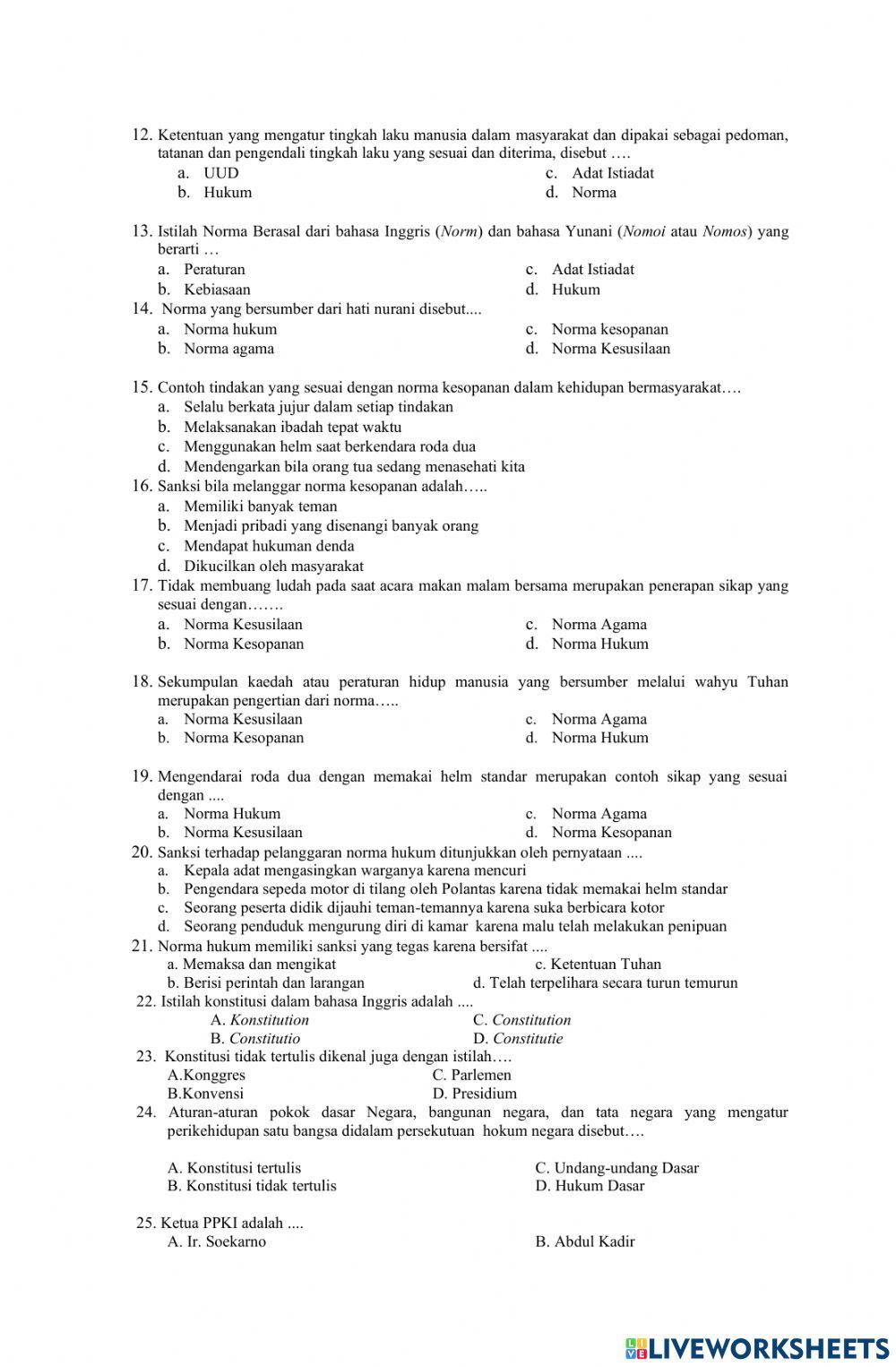 Soal Pas PKN kelas 7