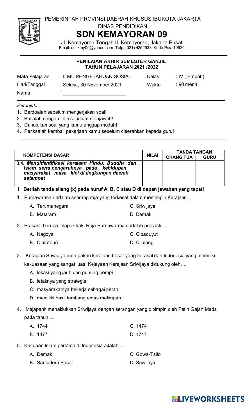 Pas ips kd 3.4 kelas 4 semester ganjil 2021-2022