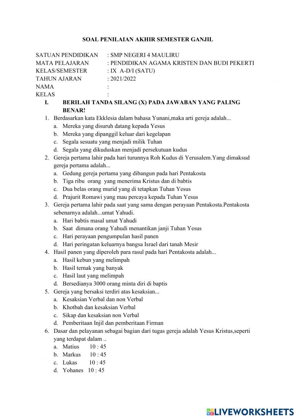 Pas ganjil pak kelas 9