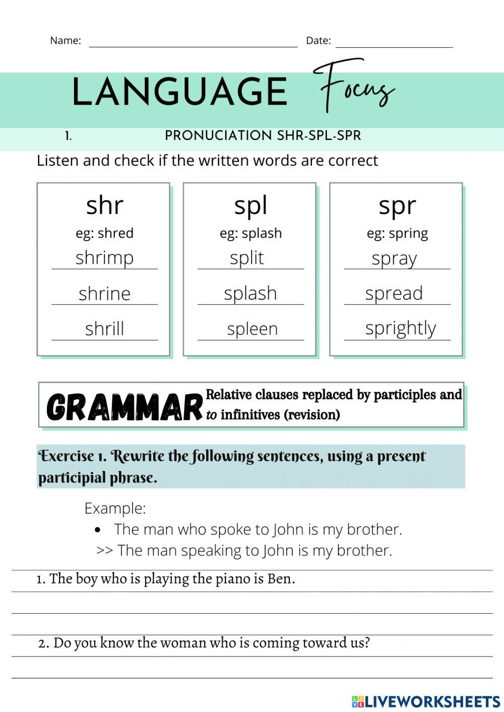 CALT SA1803 Language Focus (Vu My Uyen) online exercise for Live