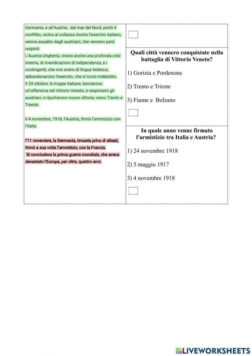 Verifica di storia: L'Italia entra nella Prima Guerra Mondiale 