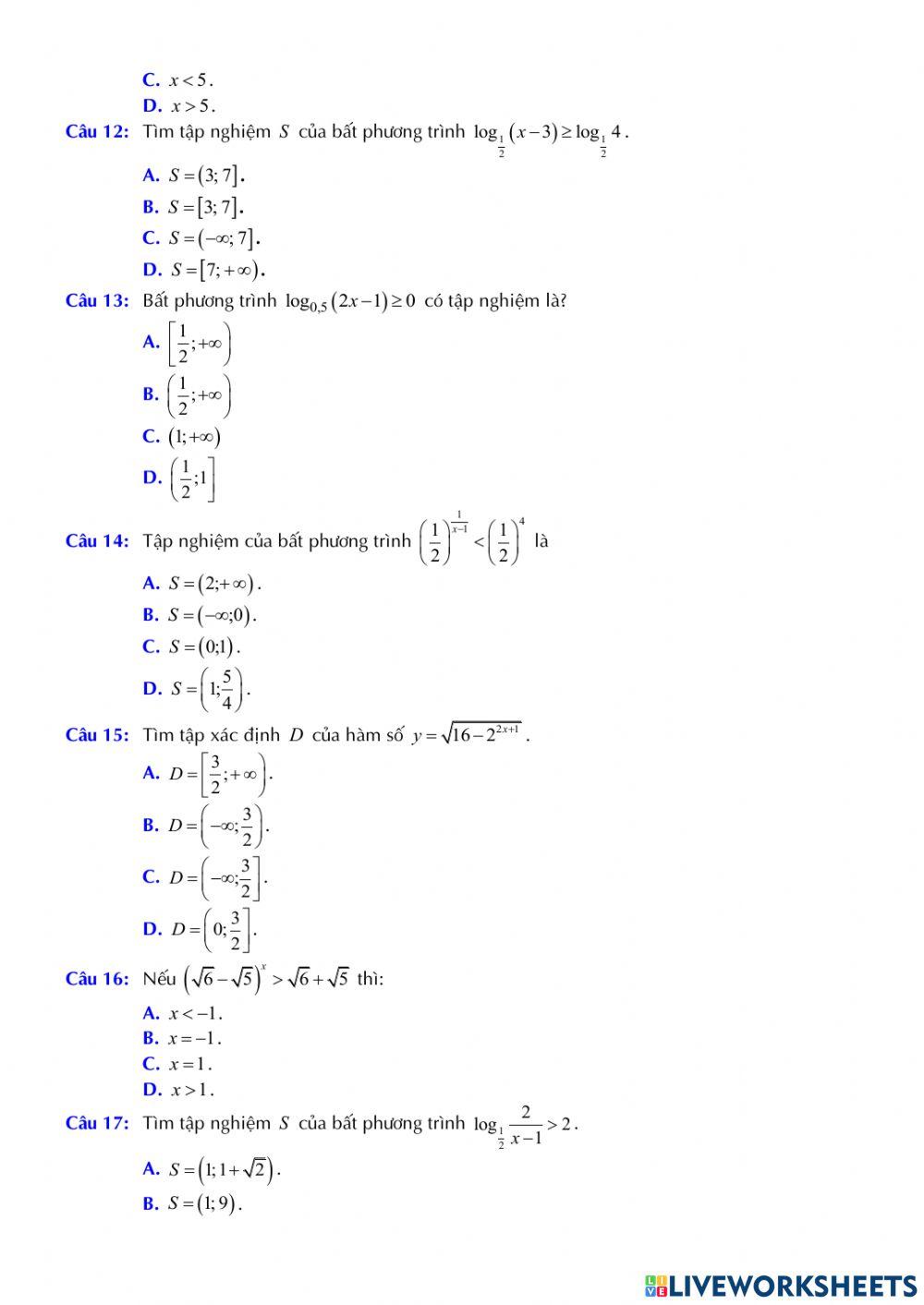 Giải nhanh phương trình và bất phương trình mũ - logarit