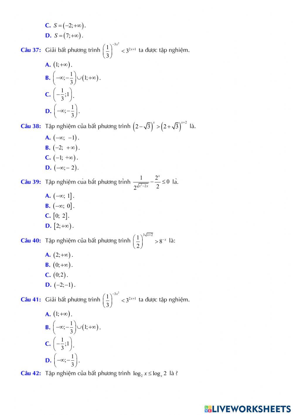 Giải nhanh phương trình và bất phương trình mũ - logarit