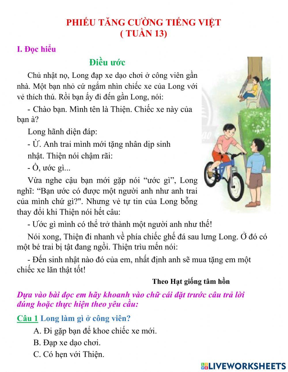 Phiếu tăng cường TV tuần 13