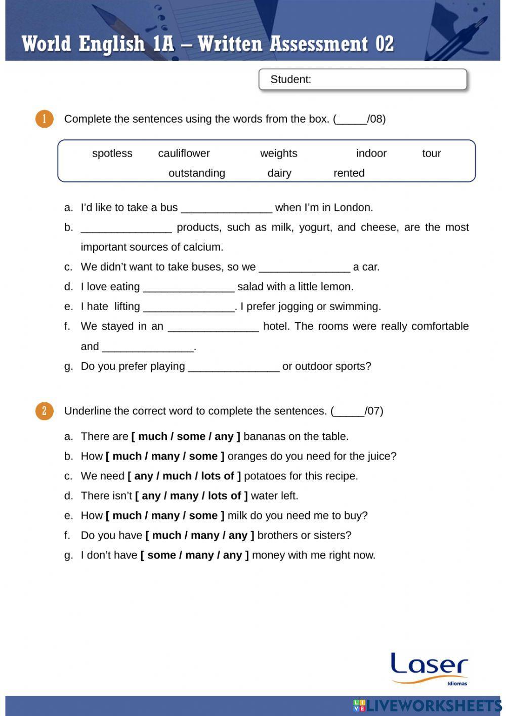 World English 1 - Part A - Evaluation Exercises for Units 4 to 6