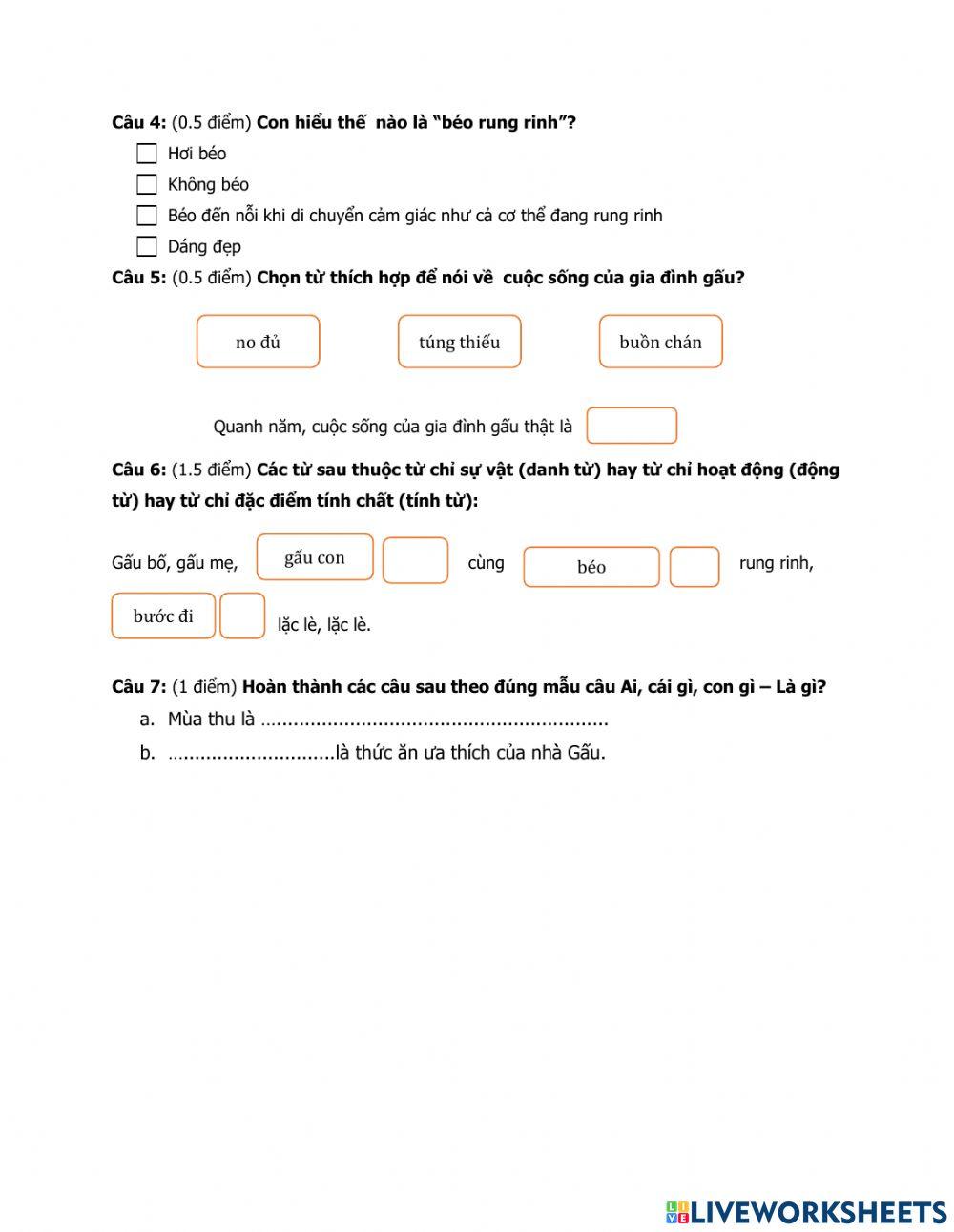 Bài kiểm tra tháng 11