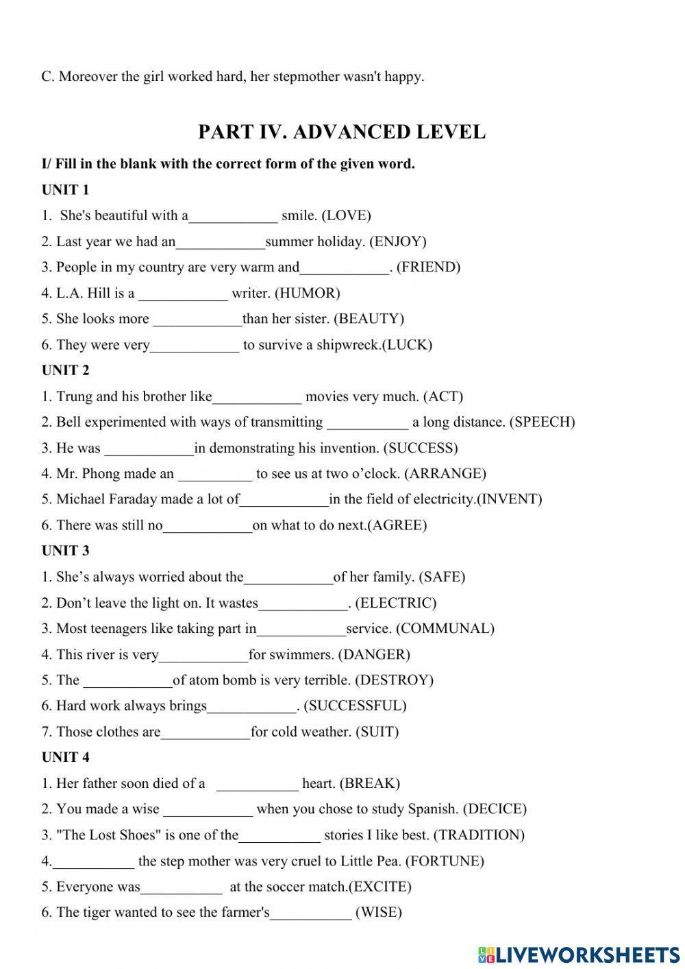 Extra and advanced level