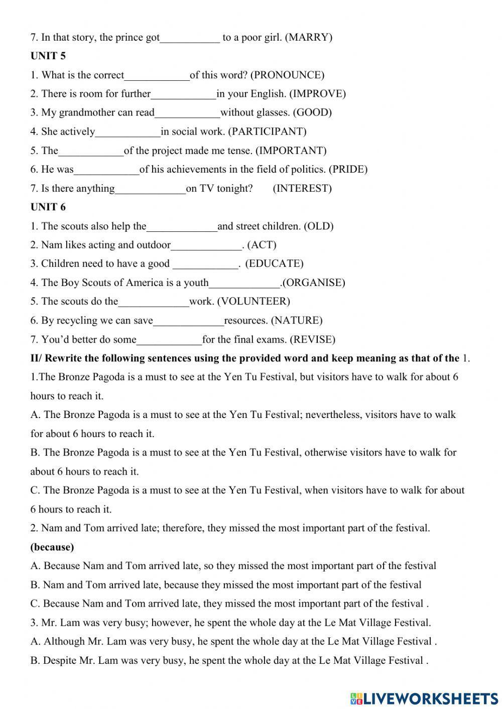 Extra and advanced level