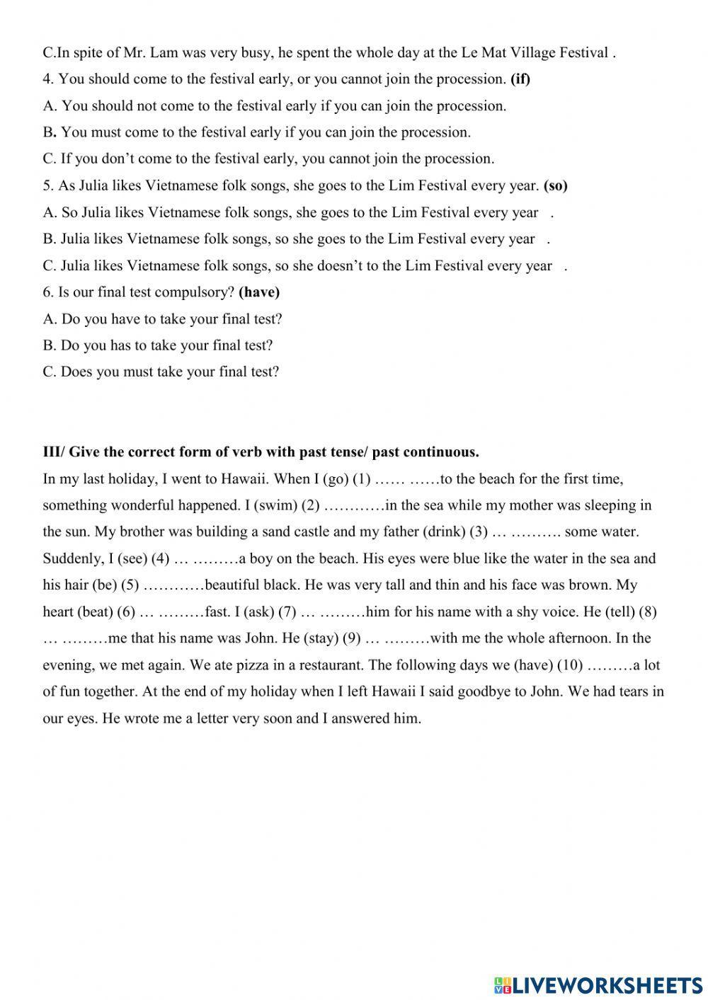 Extra and advanced level