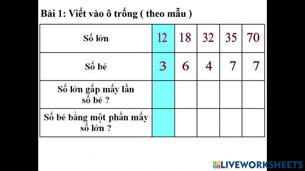 Số bé bằng một phần mấy số lớn Số bé bằng một phần mấy số lớn
