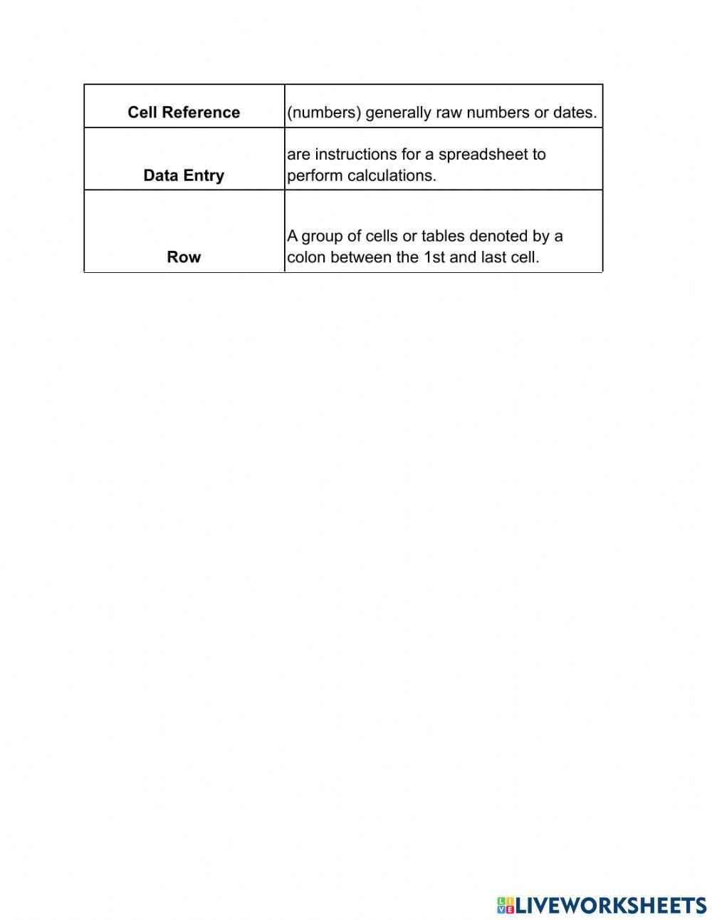 Spreadsheet Vocabulary Matching