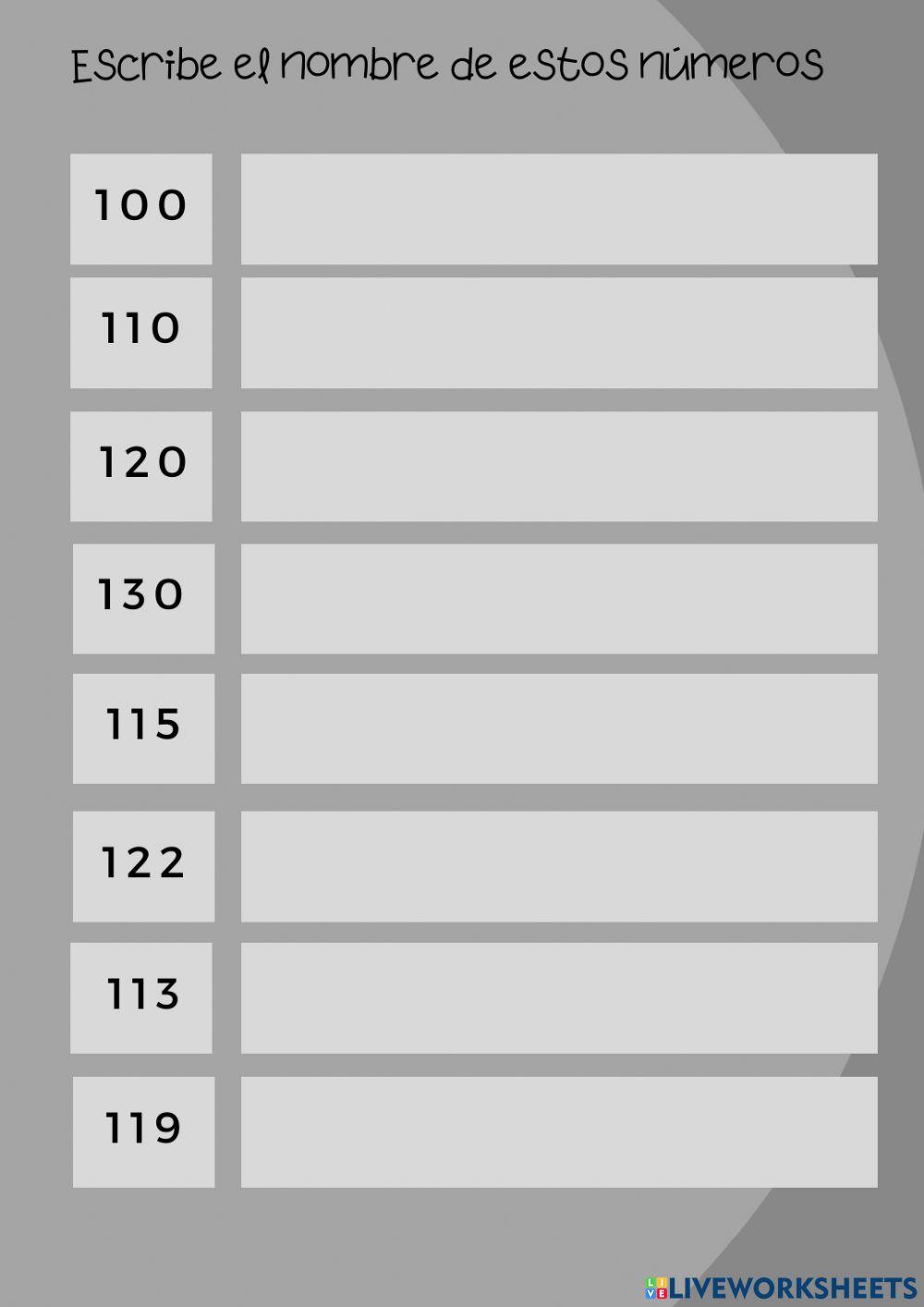 Números del 100 al 130 Números del 100 al 130