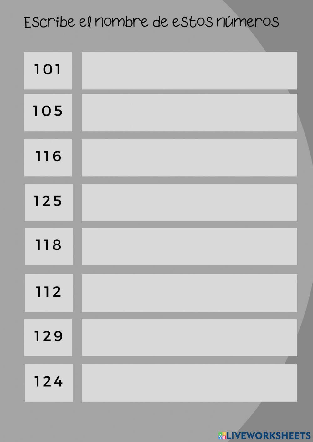 Números del 100 al 130 Números del 100 al 130