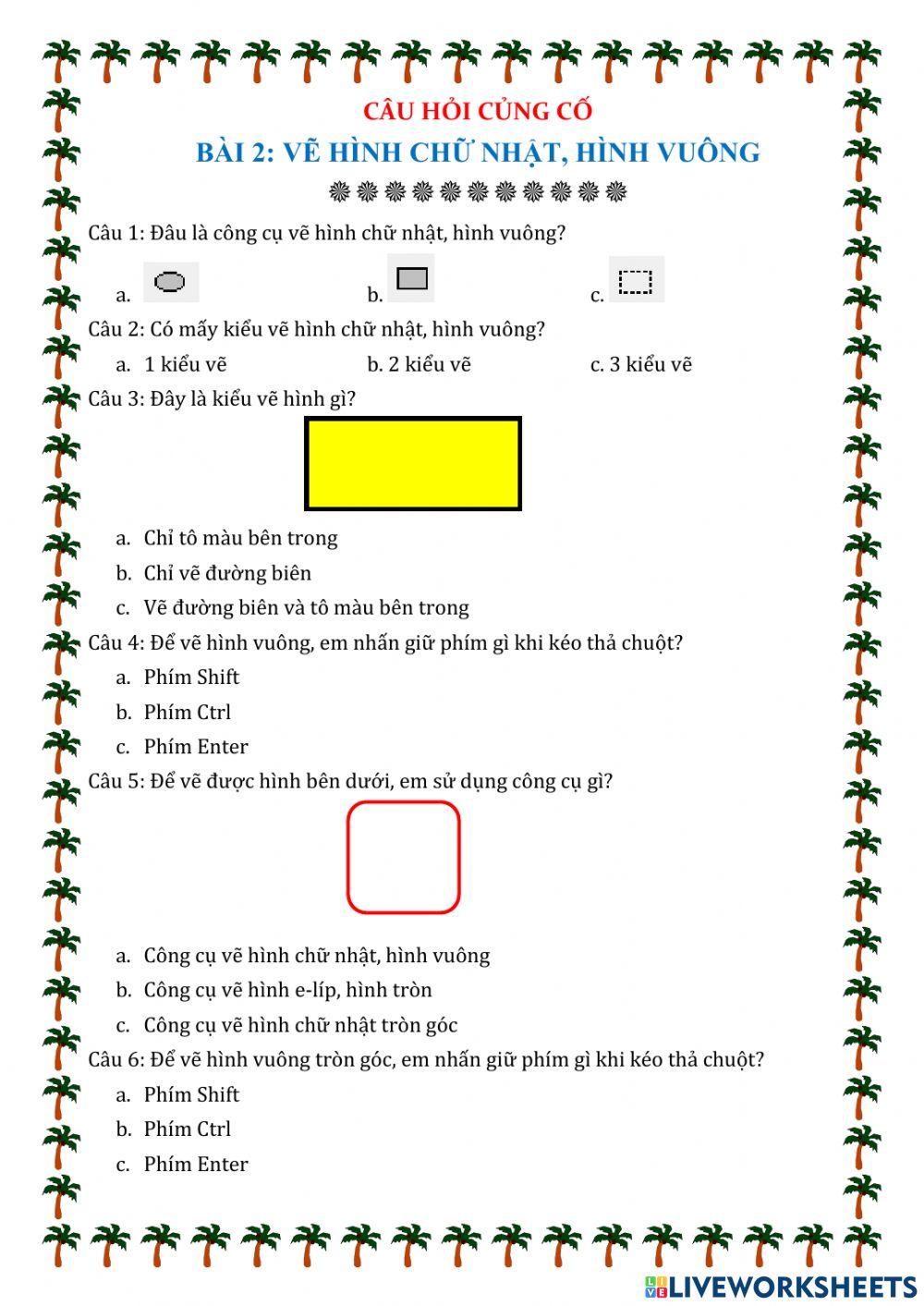 Bài 2: Vẽ hình chữ nhật, hình vuông