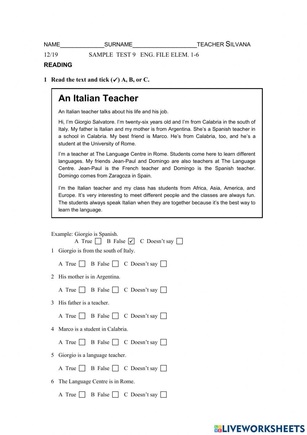Sample test online activity live worksheets