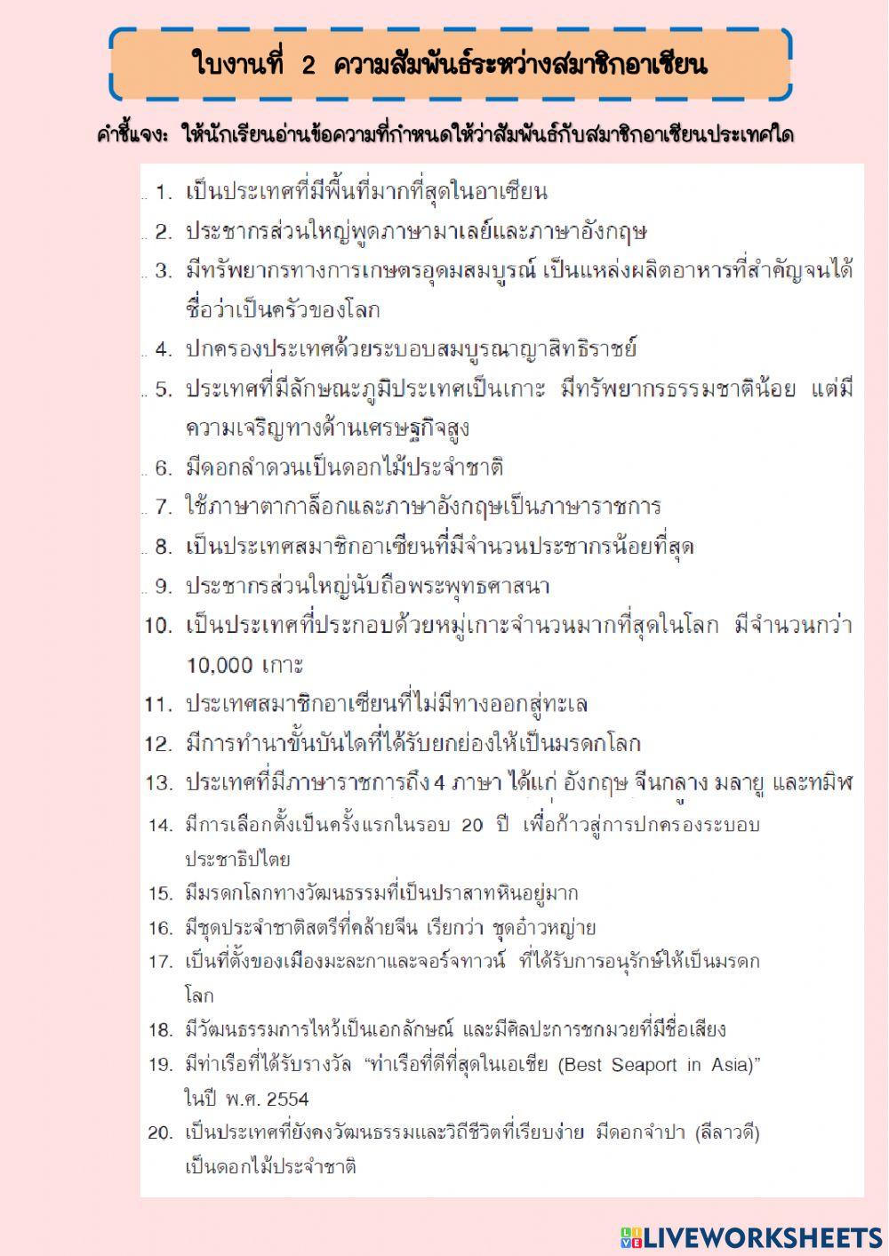 ใบงานที่ 2 การเข้าร่วมเป็นสมาชิกอาเซียน
