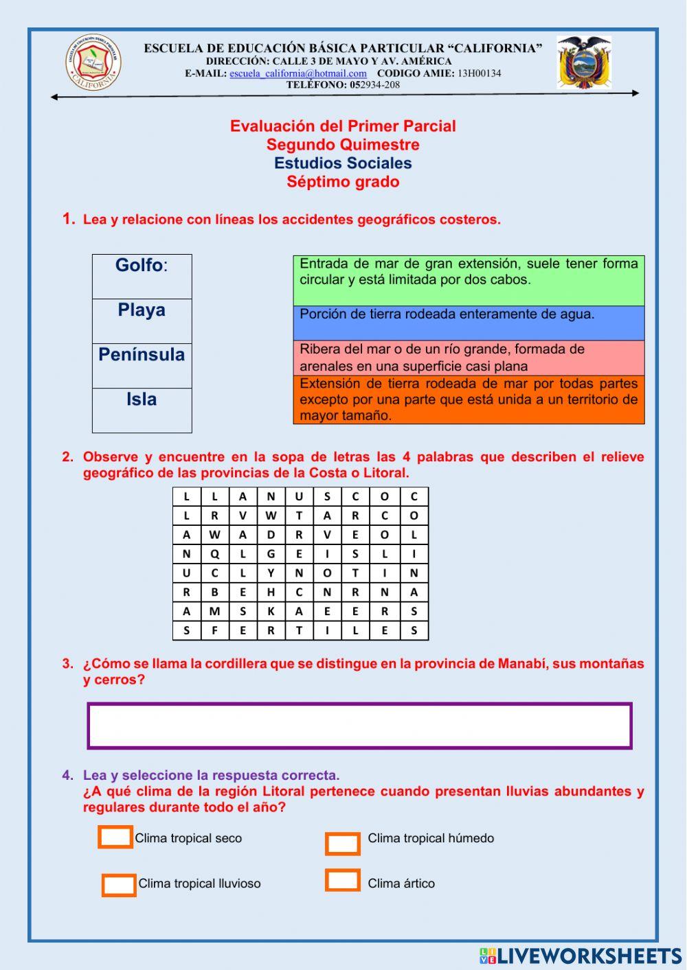 EVALUACION DE EESS DE 7mO. 1ER. PARCIAL DEL 2DO. QUIMESTRE