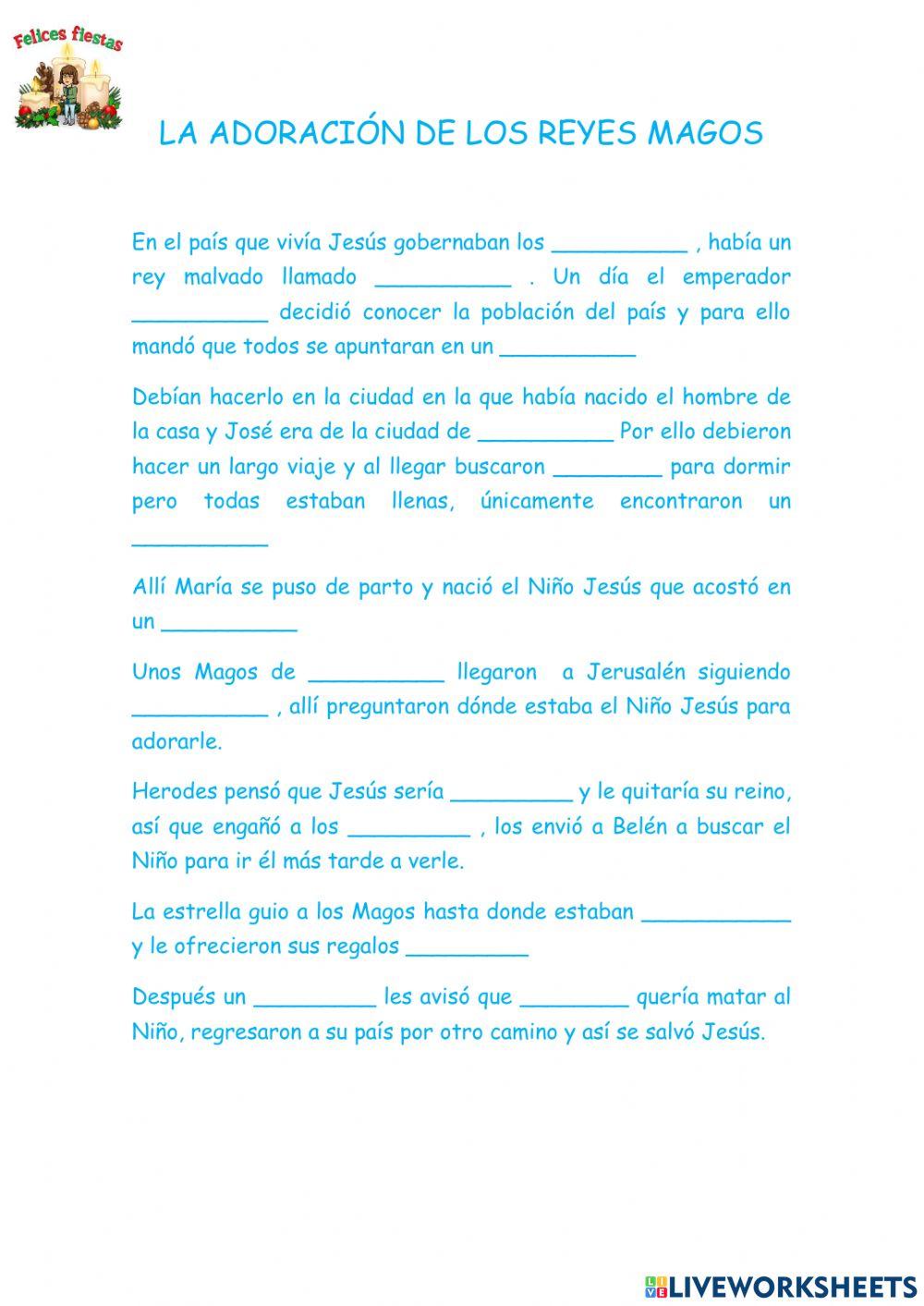 La adoración de los Reyes Magos worksheet Live Worksheets