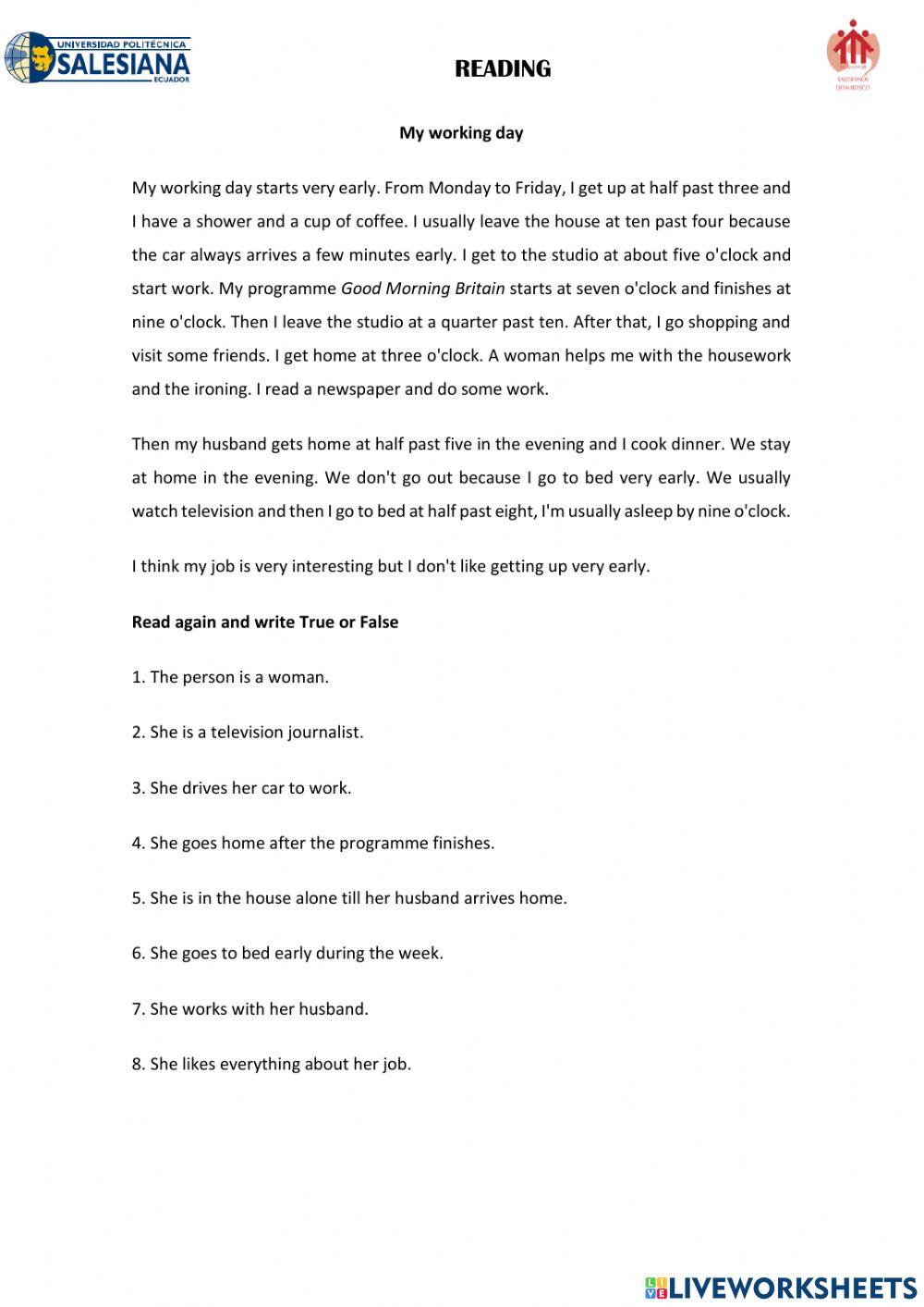 Reading:My working day