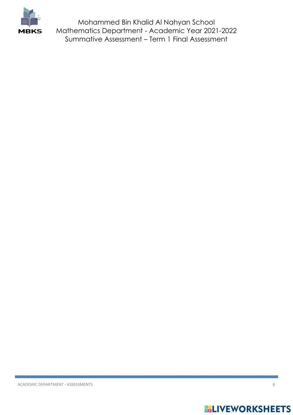 T1 Math final assessment grade 1