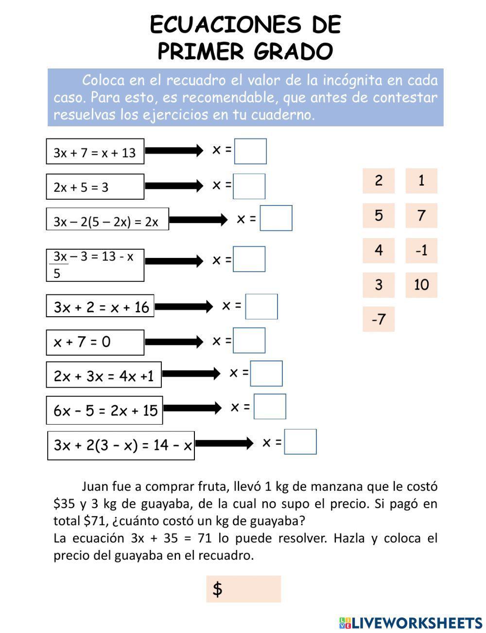 Ecuaciones de primer grado