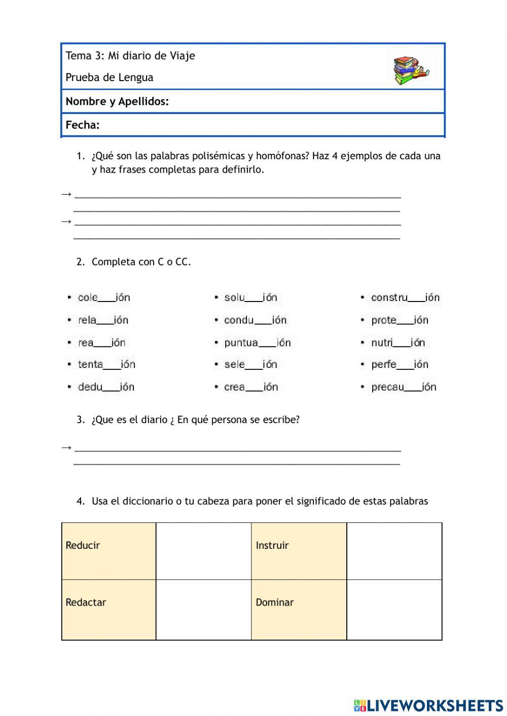 Examen de Lengua - Unidad 3