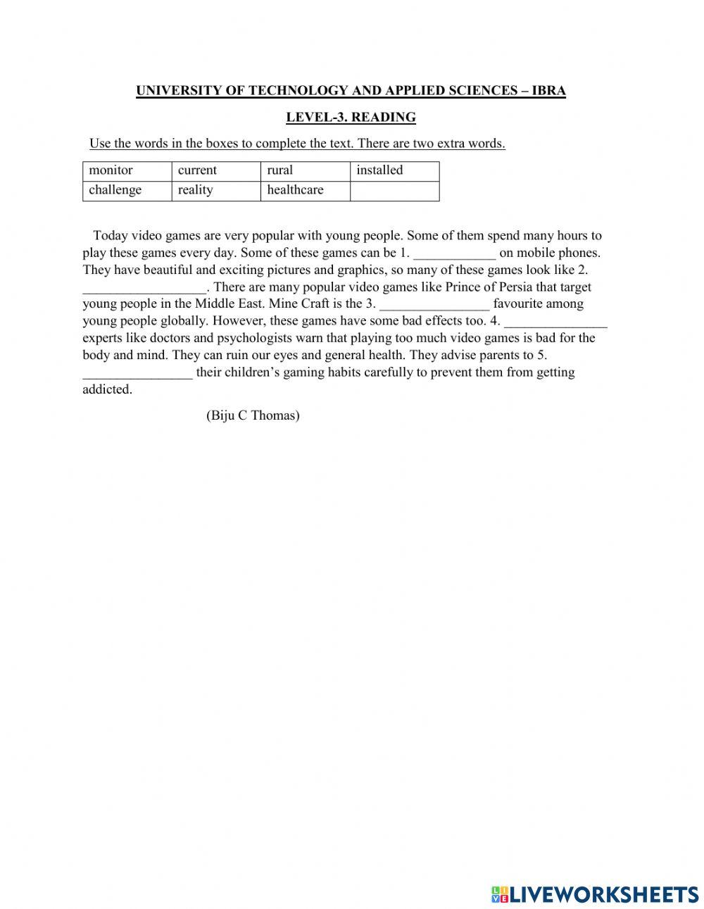 L3 Unit 10 R A video games