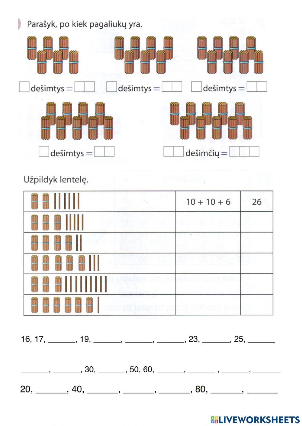 Lyginiai ir nelyginiai skaičiai, dešimtys