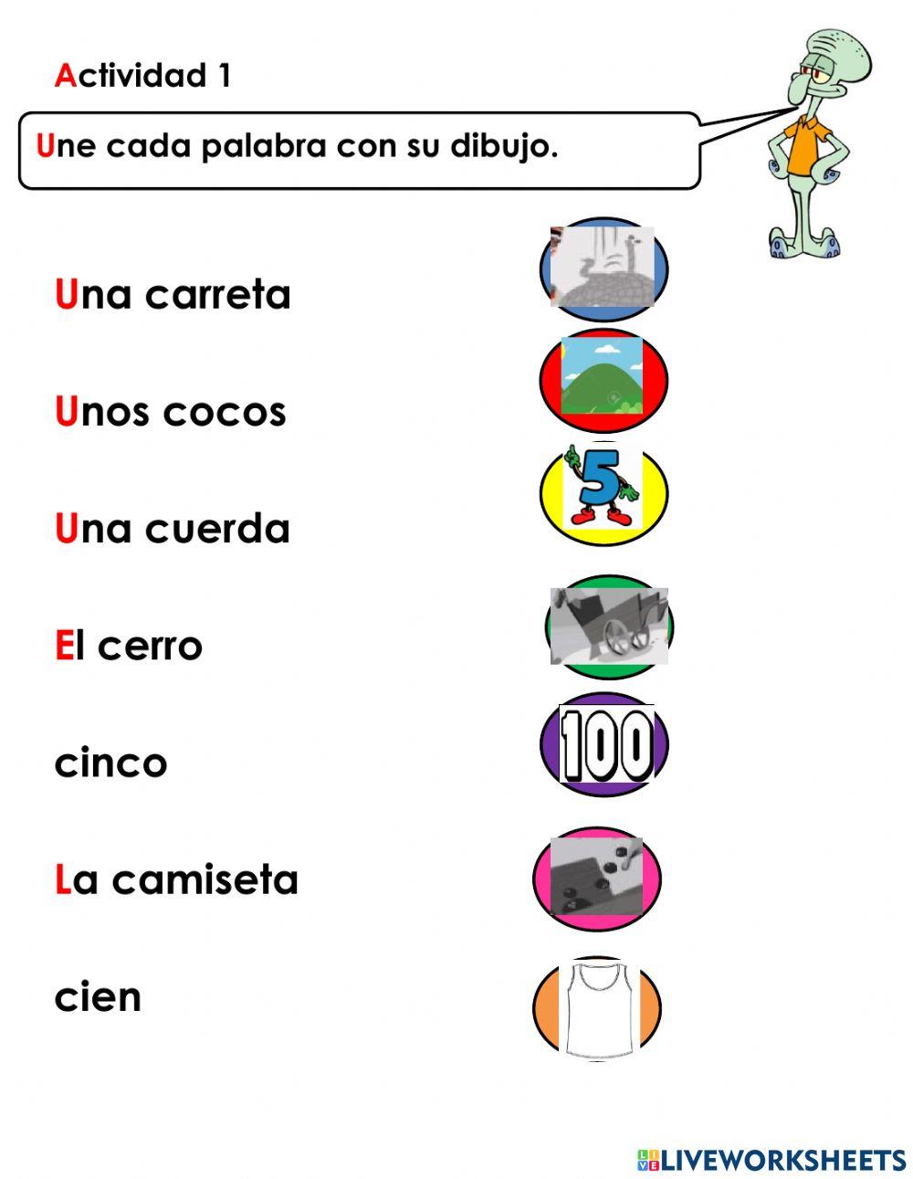 Actividad 1 unir palabras con -c- con su dibujo.