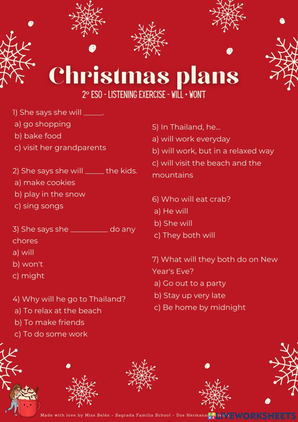 Christmas plans - Listening exercise