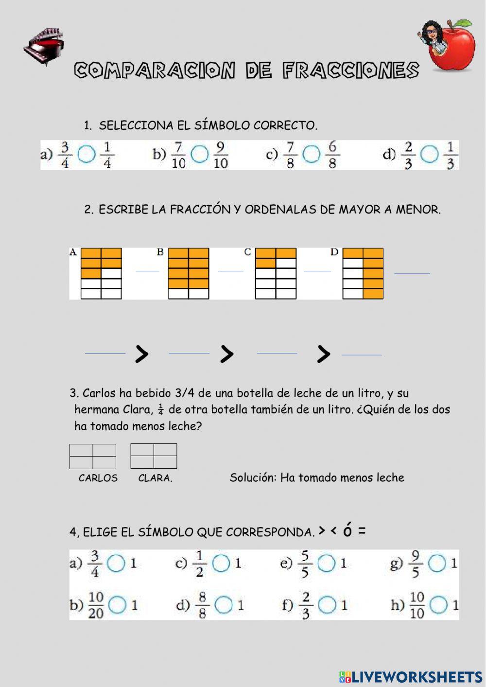 Comparación de fracciones