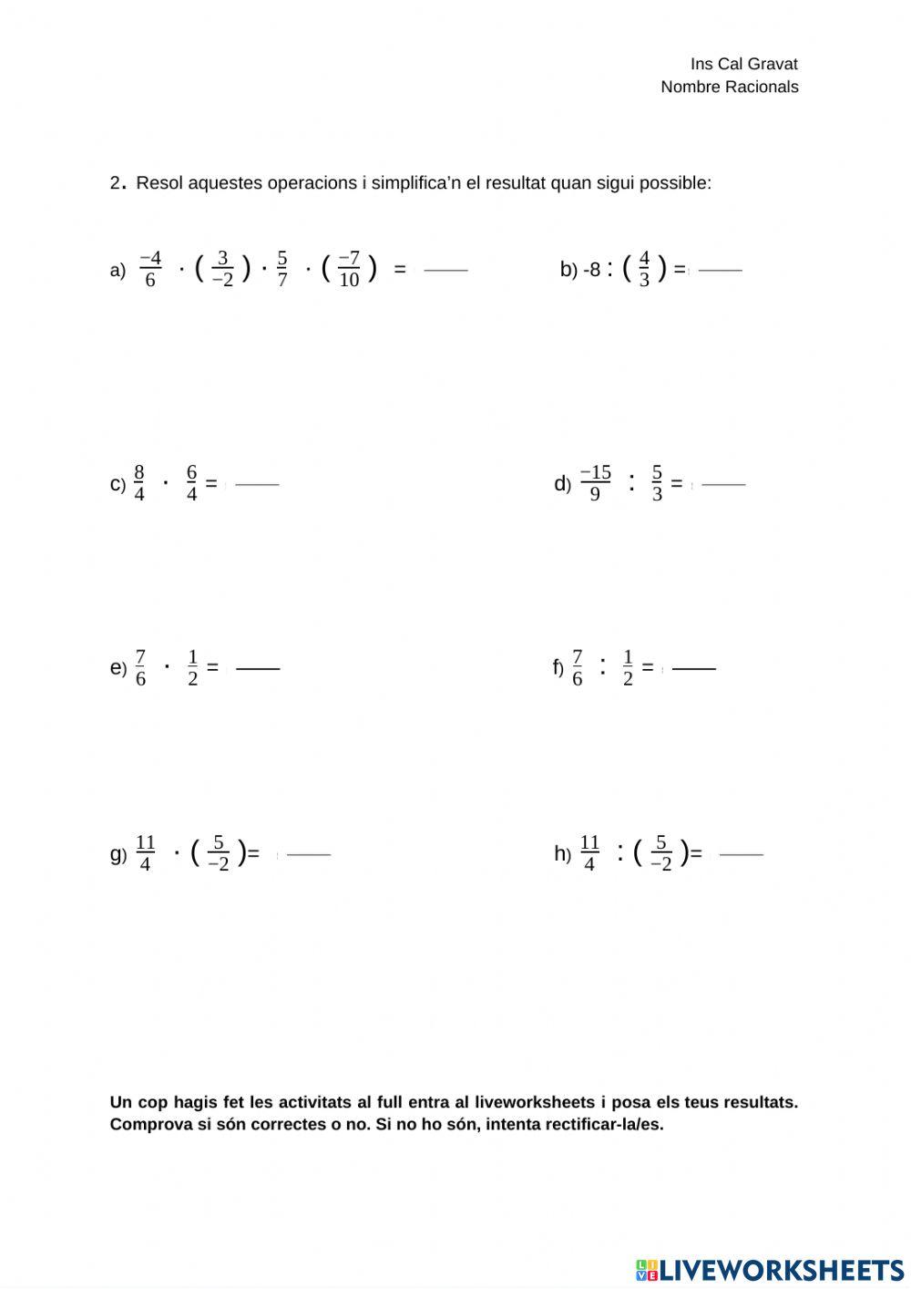 Operacions amb fraccions