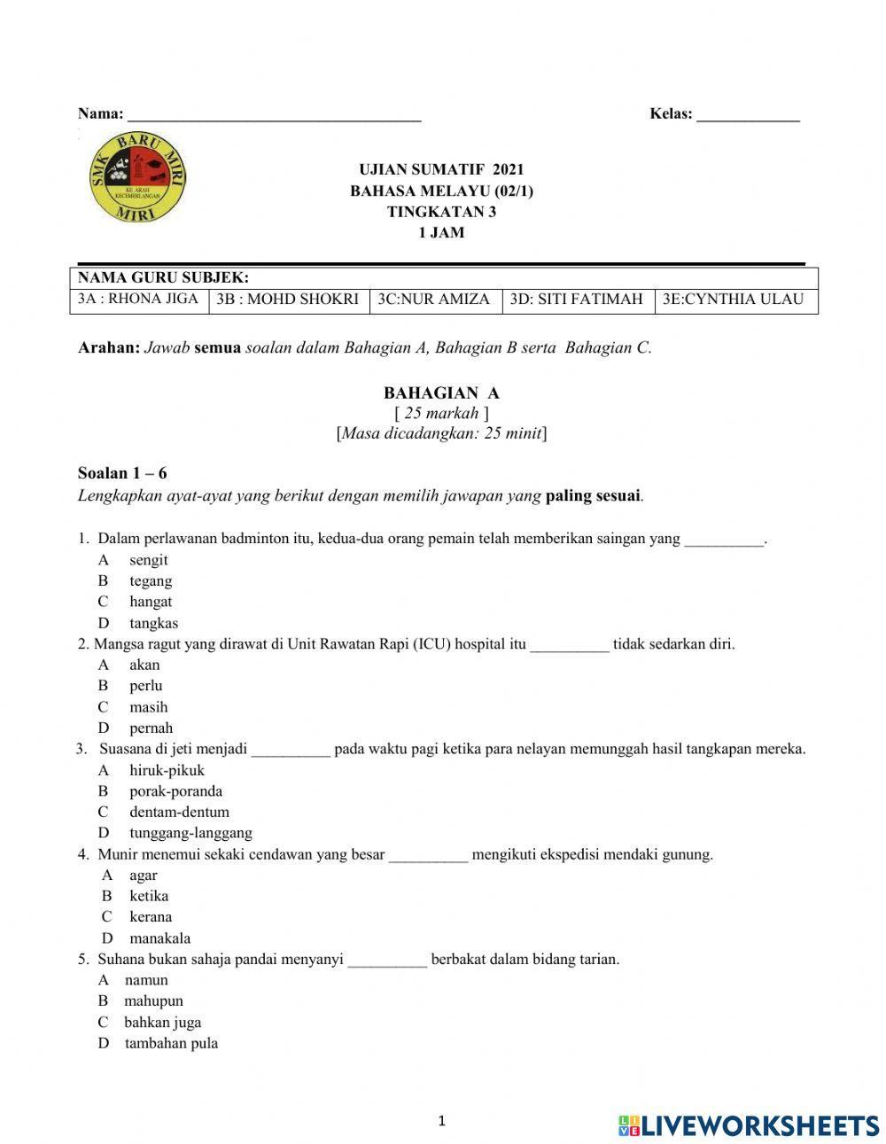 PENILAIAN SUMATIF BAHASA MELAYU TINGKATAN 3