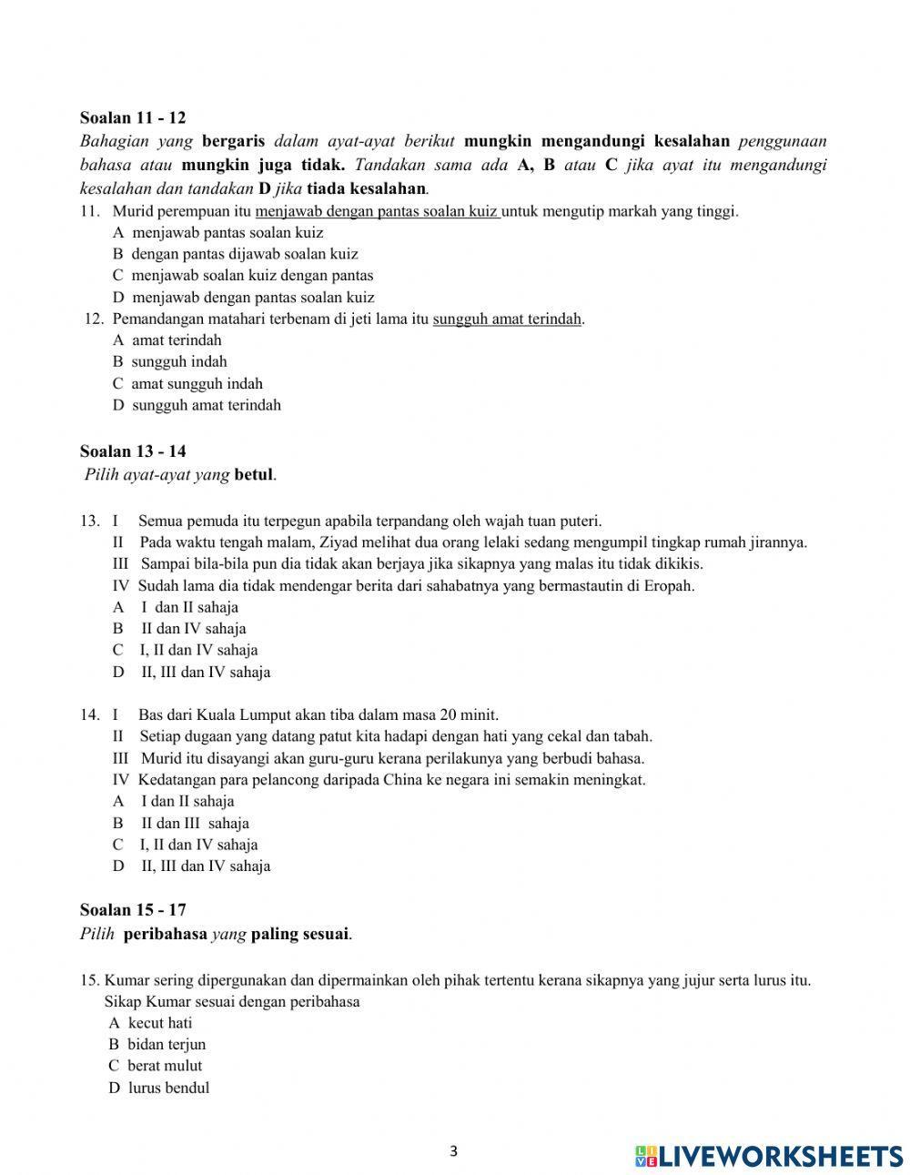 PENILAIAN SUMATIF BAHASA MELAYU TINGKATAN 3