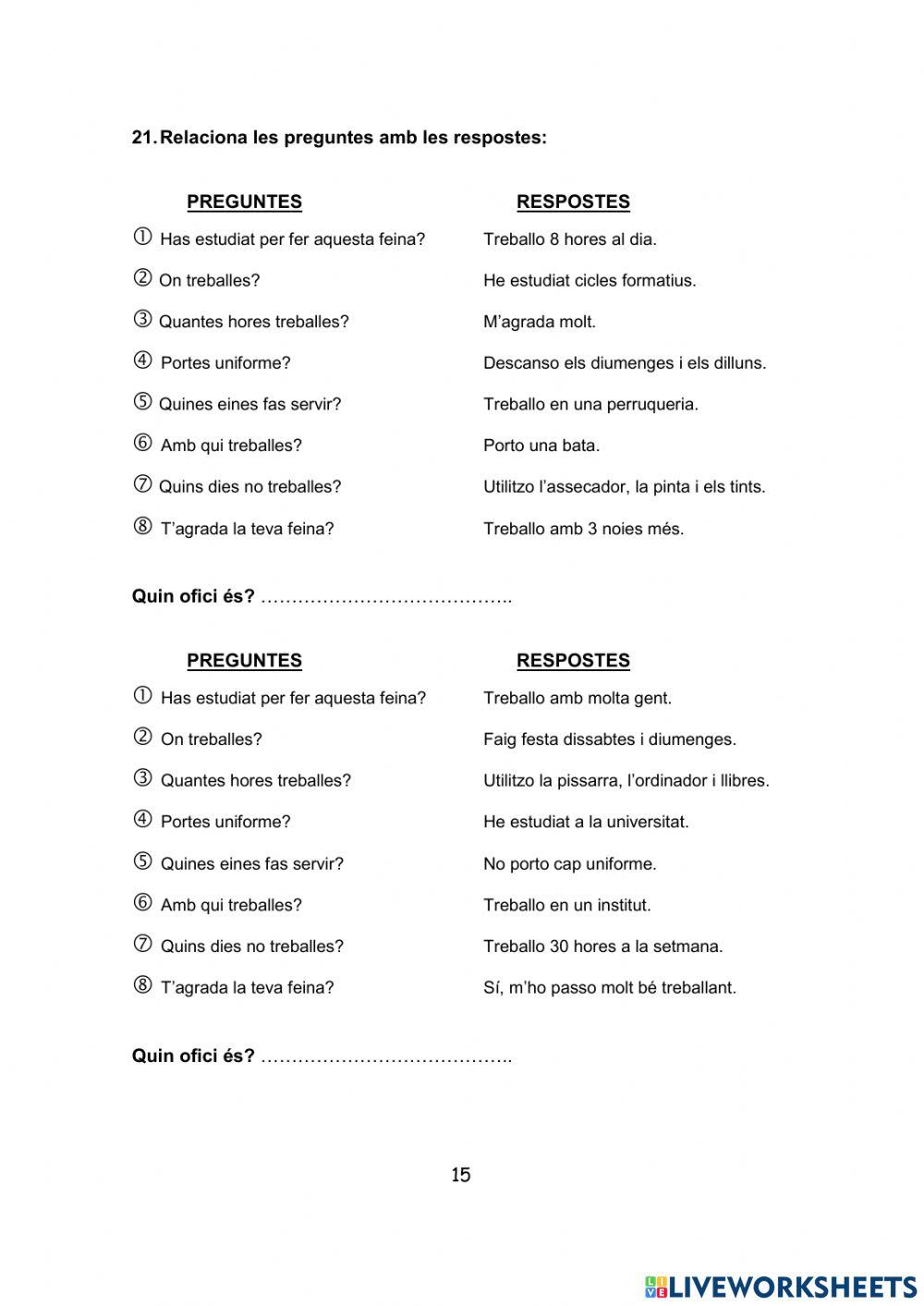 Els oficis - Preguntes i respostes