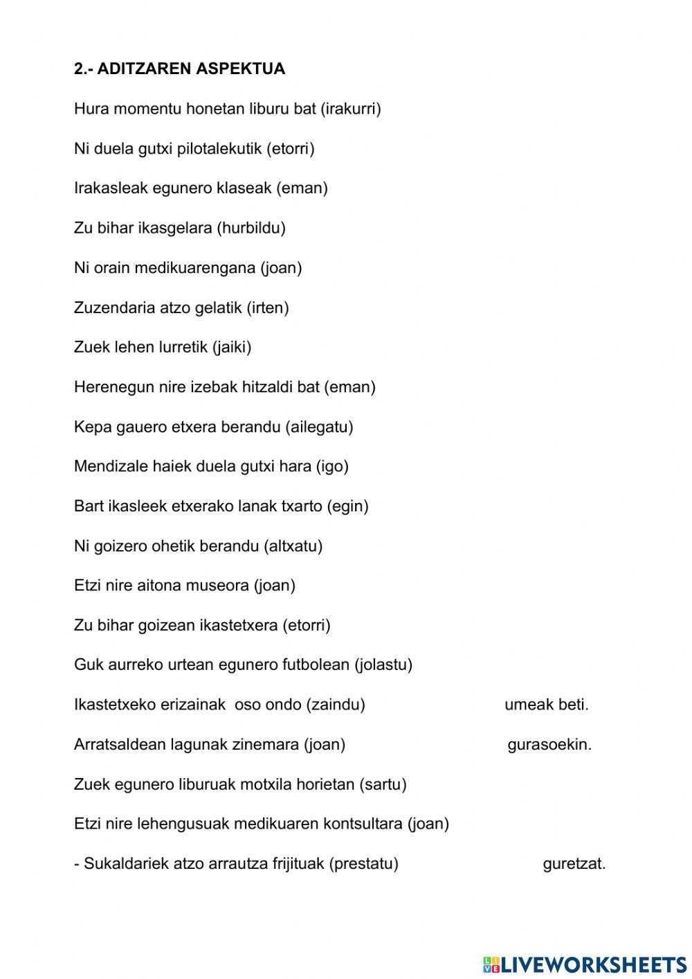 Deklinabidea eta aditzaren aspektua Deklinabidea eta aditzaren aspektua
