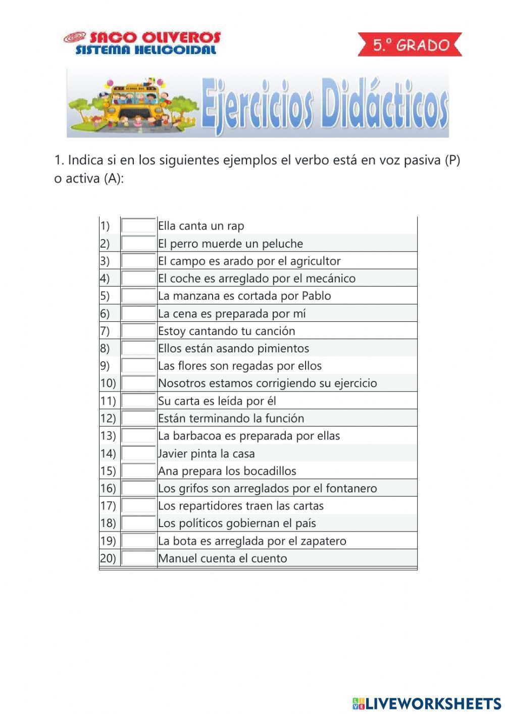 Oracion con voz activa y pasiva