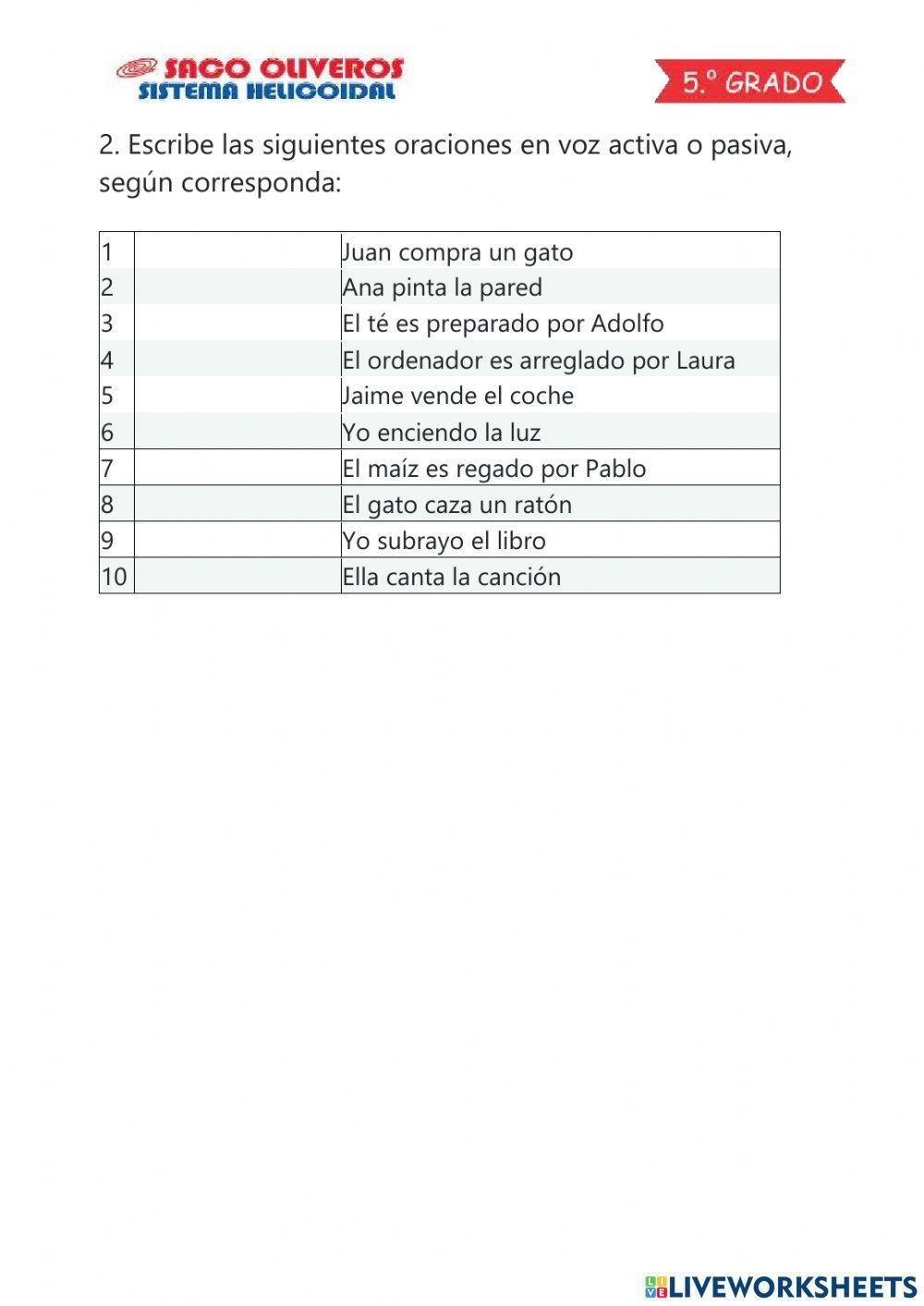 Oracion con voz activa y pasiva