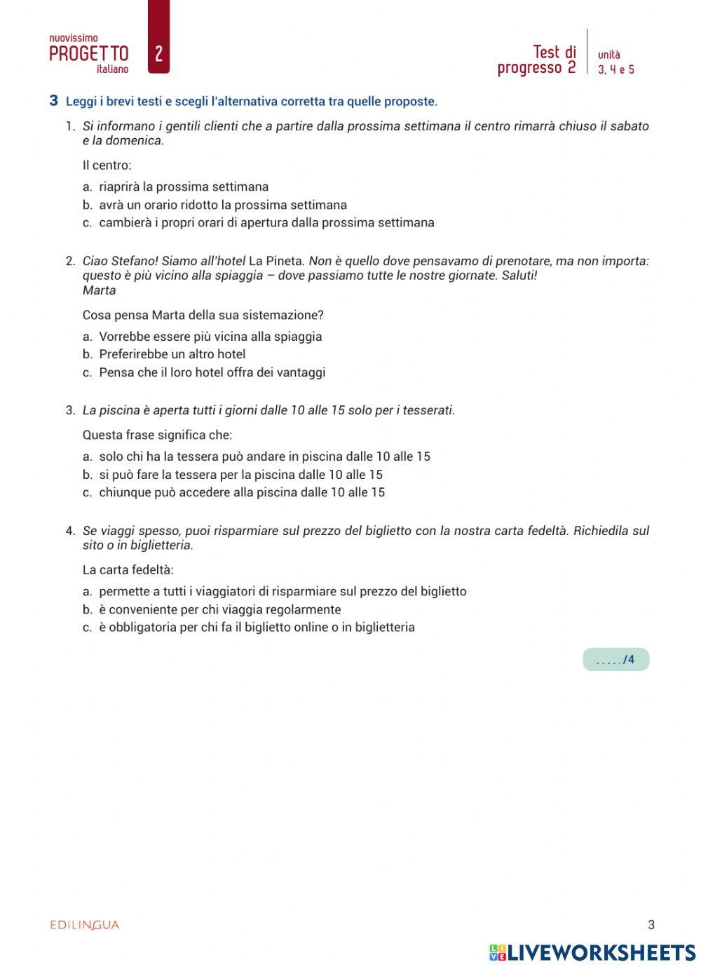 Test di progresso 2, Unità 3,4,5