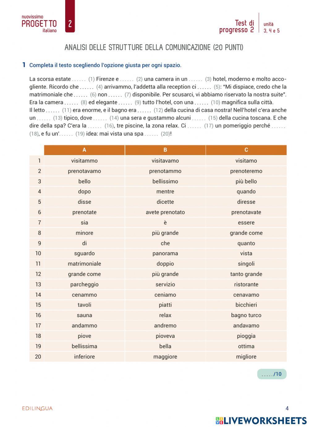 Test di progresso 2, Unità 3,4,5
