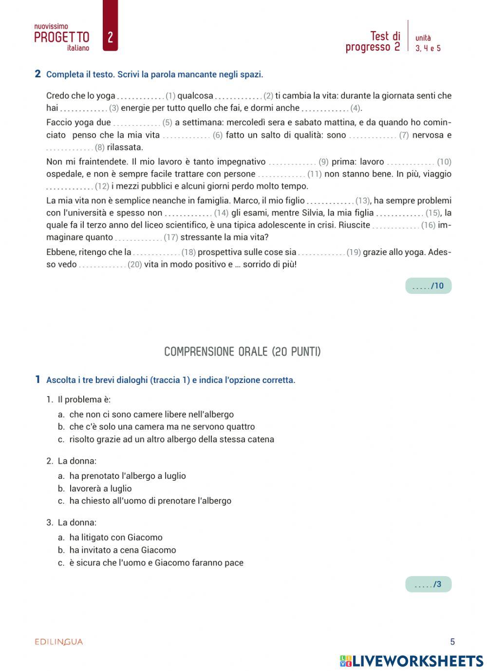 Test di progresso 2, Unità 3,4,5