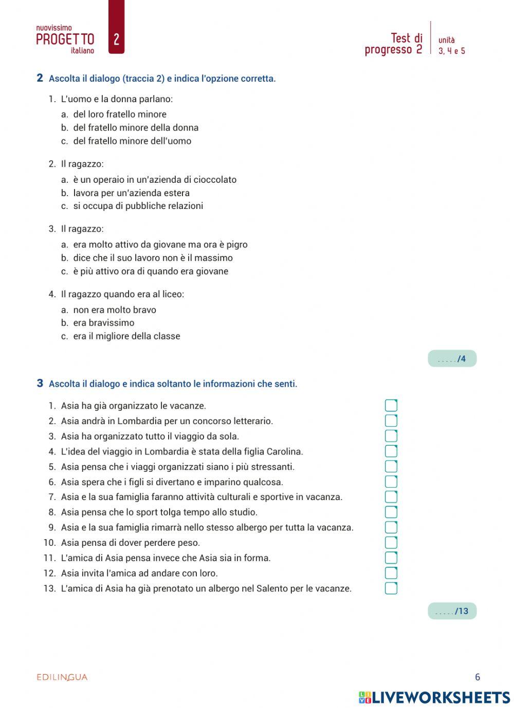 Test di progresso 2, Unità 3,4,5
