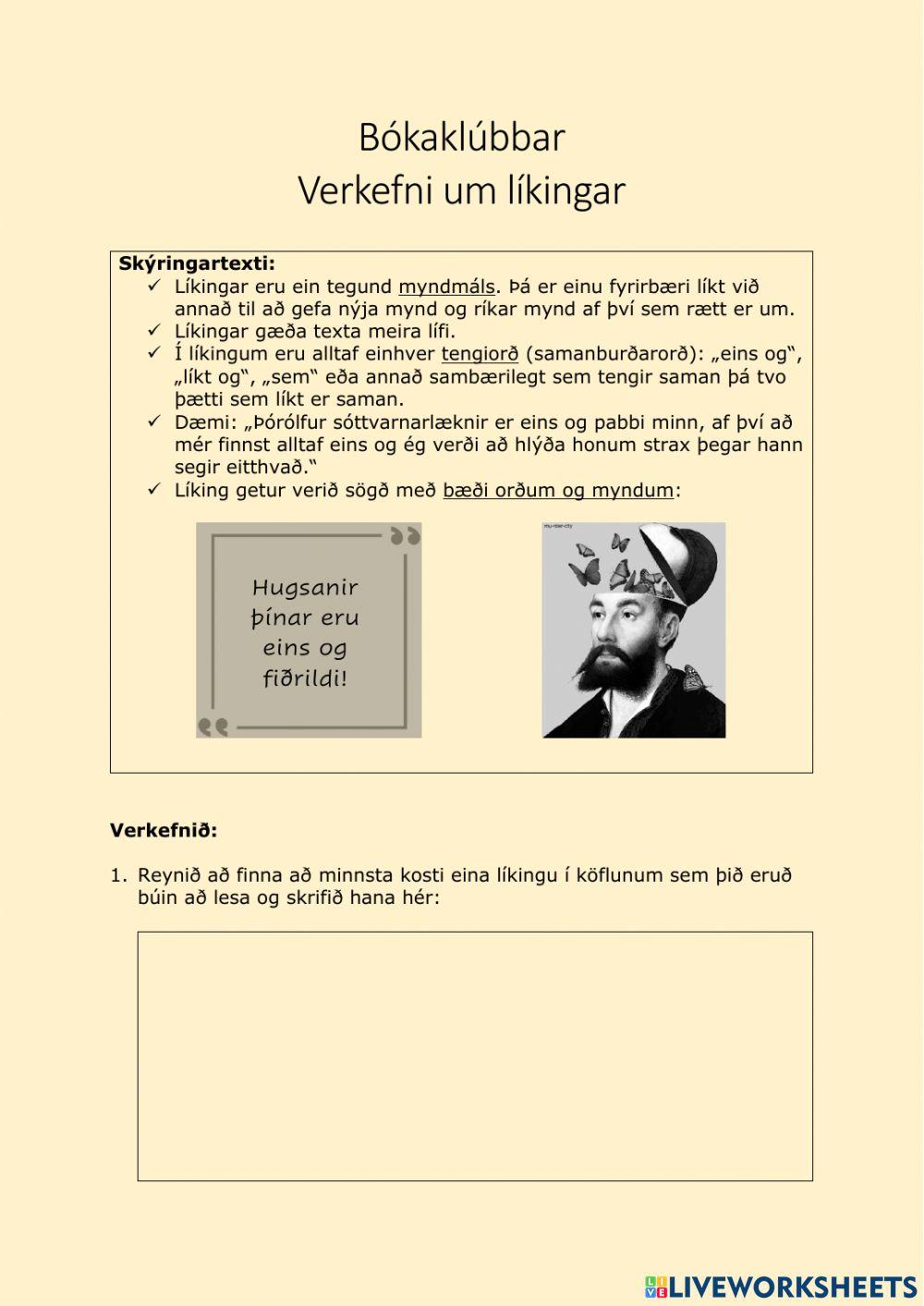 Líkingar - Verkefni í bókaklúbbi