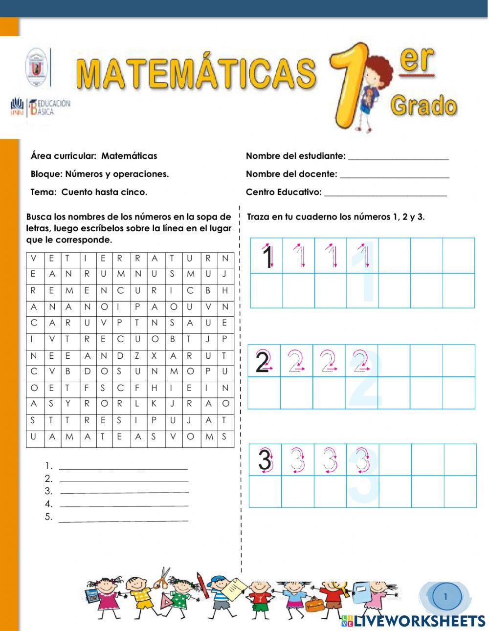 Sopa de letras los numeros del 1 al 5