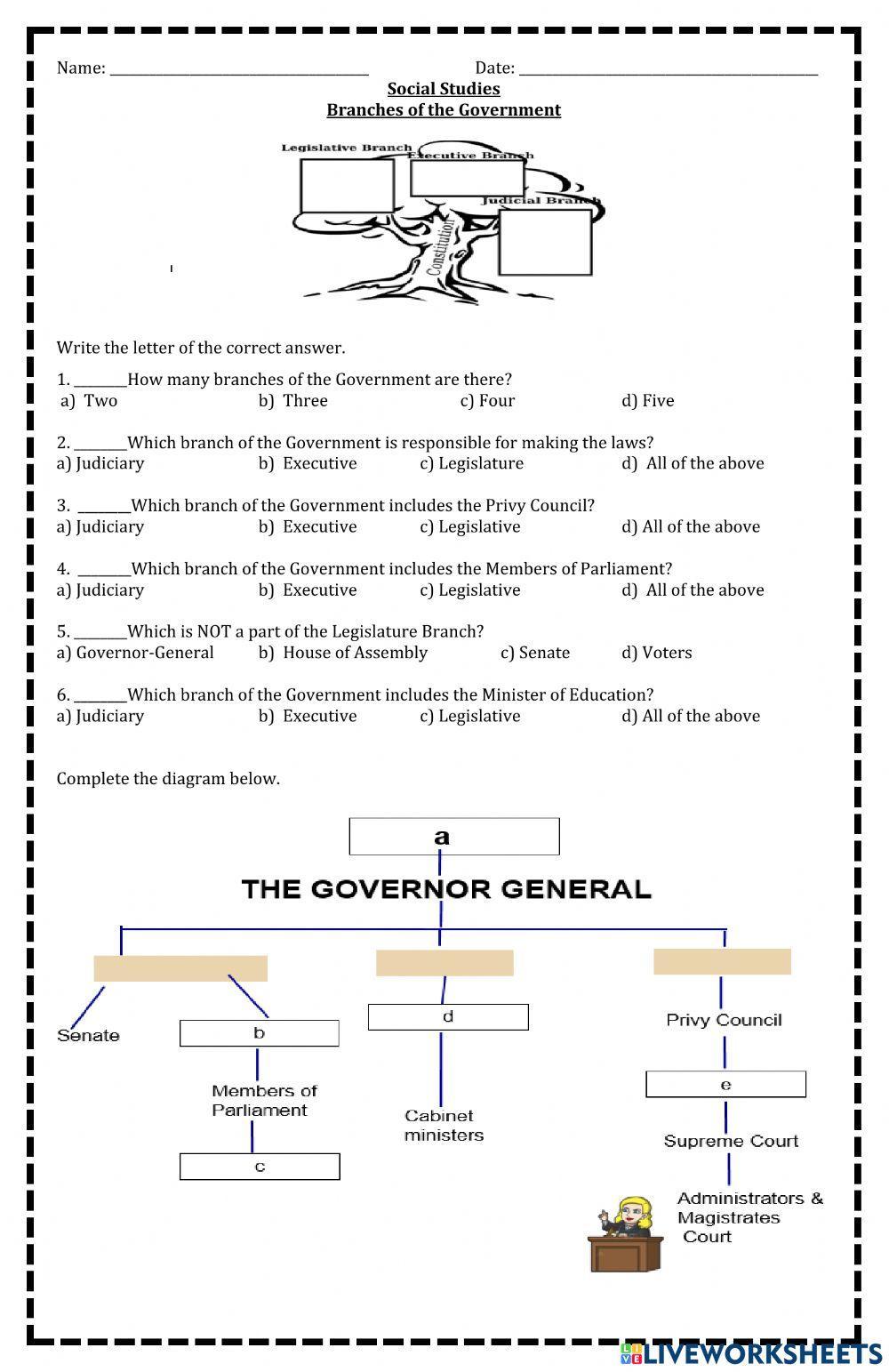 Branches Of Government Worksheet Answers