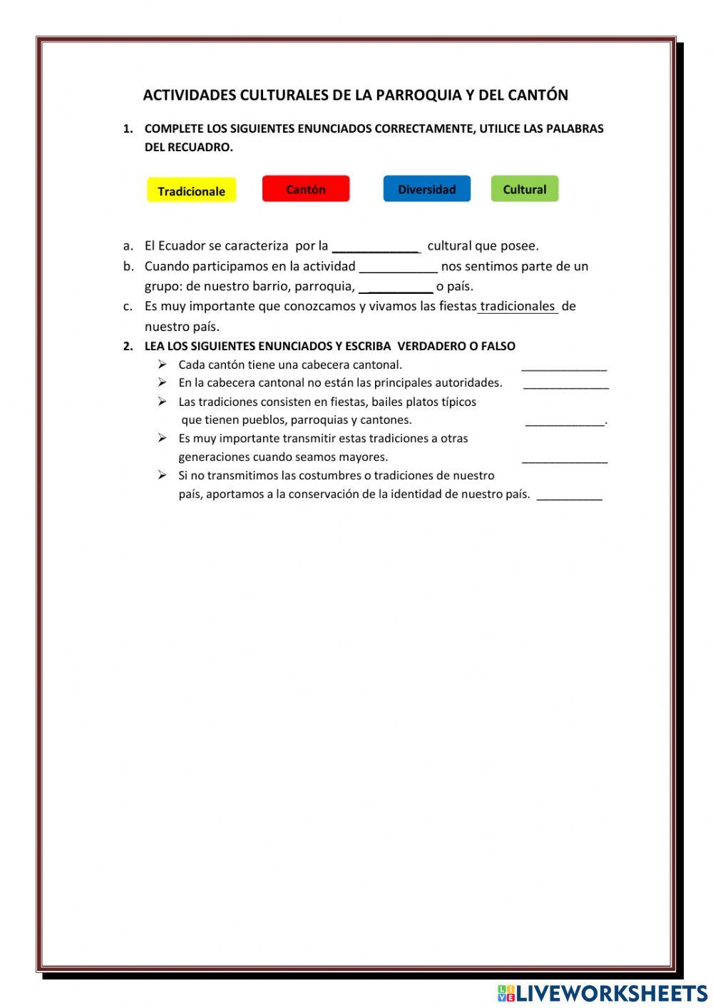 Actividad cultural de la parroquia y del cantón