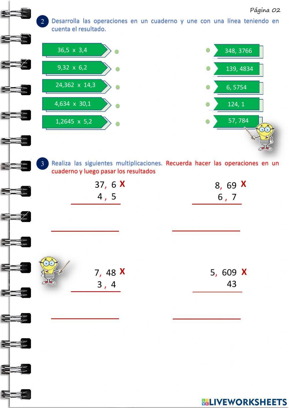 Práctica de multiplicación de números decimales
